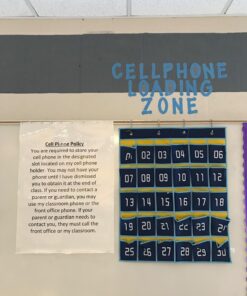 MISSLO Classroom Cell Phone Calculator Holder Numbered 30 Pockets Chart Hanging Wall Door Storage Organizer (Blue) 49 71EZVUKDgUL