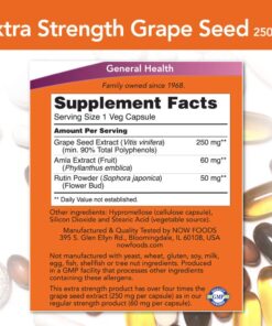 NOW Supplements, Grape Seed (a Highly Concentrated Extract with a Minimum of 90% Polyphenols) Extra Strength 250 mg, 90 Veg Capsules 12 71EbQ64qiHL