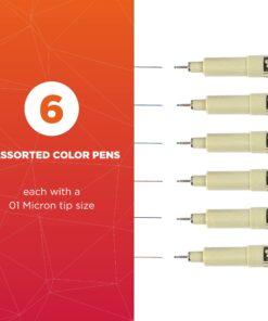 Alternative view of SAKURA Pigma Micron Fineliner Pens - Archival Black and Colored Ink Pens - Pens for Writing, Drawing, or Journaling - Black and Assorted Colored Ink - 01 Point Size - 6 Pack 01 Tip