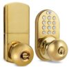 MiLocks TKK-02P Digital Door Knob Handle Lock with Electronic Keypad - Keyless Entry Smart Door Lock with Adjustable Latch Locks, Audible Tones for Interior Front Doors & More, Polished Brass 14 71Eg948rmtL
