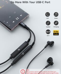 ZOOAUX USB C to 3.5mm Headphone and Charger Adapter,2 in 1 USB C to Aux Audio Jack with PD 60W Fast Charging Dongle Cable Cord for iPhone 15/15 Pro Max,Galaxy S23/S22/S21 Ultra, iPad Pro,Pixel(Black) Black 18 71EiCsGHGDL