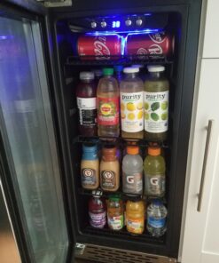 Beverage Refrigerator, Phiestina15 inch 96 Cans Built-in or Freestanding Beverage Cooler Mini Fridge with Auto Defrost,Glass Door & 6 Removable Shelves for Home Bar Office 22.4"D x 14.9"W x 33.9"H Stainless Steel 32 71EiVdEvb3L