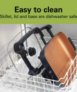 Hamilton Beach Durathon Ceramic Electric Skillet with Removable 12x15” Pan, Adjustable Temperature, Reversible Design, Tempered Glass Lid, Copper Colored Nonstick Surface (38529K) 26 71EiZxj0I1L