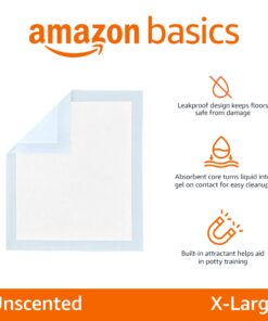 Amazon Basics Dog and Puppy Pee Pads with 5-Layer Leak-Proof Design and Quick-Dry Surface for Potty Training, X-Large, 28 x 34 Inch - Pack of 40, Blue & White Unscented X-Large (40 Count) 17 71El5fCo2WL 1