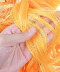 MQ Women Orange Yellow Wigs, Long Curly Wavy Wig for Girls 29.5 Inch Colorful Wigs Cosplay Costume Party Fluffy Wig Synthetic Charming Heat Friendly Ombre Wigs (Yellow to Orange to Red) 30 71EloX0ePML