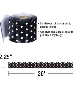 Alternative view of Carson Dellosa 36 Ft Scalloped Black and White Polka Dot Bulletin Board Borders, Classroom Borders for Bulletin Board, White Board, Cork Board, Locker, and Classroom Décor, Bulletin Board Trim Black & White Dots