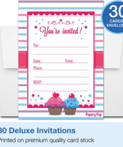 Alternative view of 30 Cupcake Birthday Invitations with Envelopes (30 Pack) - Kids Birthday Party Invitations for Girls or Boys