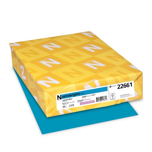 Neenah Astrobrights® Bright Color Paper, Letter Size Paper, 24 Lb, 30% Recycled, FSC Certified, Celestial Blue, Ream Of 500 Sheets