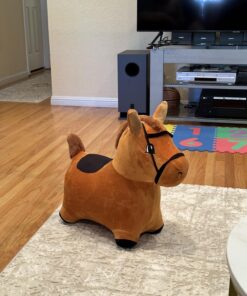 iPlay, iLearn Bouncy Pals Brown Hopping Horse, Toddler Plush Animal Hopper Toy, Kids Inflatable Ride on Bouncer W/Pump, Indoor Outdoor Jumper, Birthday Gifts for 18 24 Months 2 3 Year Old Boys Girls Brown Hopper Horse 32 71F gAuXslL