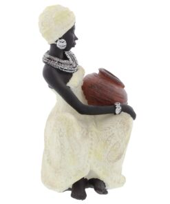 Deco 79 Polystone Woman Sitting African Sculpture with Red Water Pot, 6" x 6" x 10", Cream 6" x 6" x 10" 20 71F1JR1JYtL