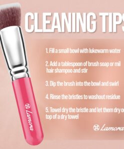 Flat Top Kabuki Foundation Brush - Premium Makeup Face Brush For Liquid, Cream, Powder - Blending, Buffing, Stippling Brush - Pro Quality Synthetic Dense Bristles Pink 27 71F2Ypx7lML