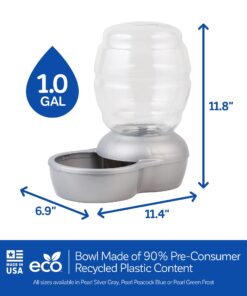 Petmate Replendish Automatic Gravity Waterer for Cats and Dogs, BPA-Free, No Batteries Required, Includes Charcoal Filter, 1 Gallon, Made in USA Silver 1 GAL 35 71F2hA65VPL