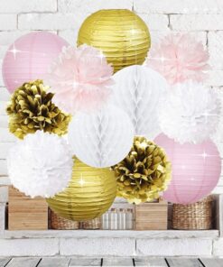 Baby Shower Decorations Furuix 12pcs Pink Gold Party Decorations Tissue Paper Pom Pom Honeycomb Ball and Paper Lantern for One Year Old Girls' Princess Birthday Decorations 17 71F2yDAf9qL