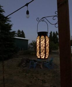 Maggift 2 Pack 10.6 Inch Hanging Solar Lights Outdoor Retro Hanging 20 Lumens Christmas Decorative Solar Lantern with Handle, Brown 2Pack-Retro Hanging Solar Lantern 45 71F5dS9WgcL