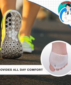 Ball of Foot Cushions, (4PCS) Metatarsal Pads, Toe Separator, Toe Spacers, Breathable & Soft Gel Foot Pads, Forefoot Pads for Mortons Neuroma Callus, Diabetic Feet, Blisters, White 2 Pair (Pack of 1) 20 71F6Wm70PL