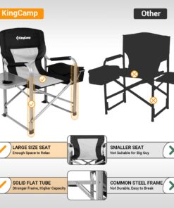 KingCamp Heavy Duty Camping Director Chair Outdoor Folding Chairs for Adults Oversized Camp Chair with Side Table, Cooler Bag, Padded Arms, for Fishing Sports Beach Picnic, Iron, Support 330lbs 16 71F9IViN9OL