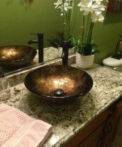 ELECWISH Bathroom Vessel Sink with Faucet Mounting Ring and Pop Up Drain 16.5 Inch Tempered Glass Basin (Brown) Brown 44 71FBAQM5yL