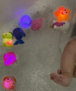 Bath Toys, 8 Pcs Light Up Floating Rubber Animal Toys Set, Flashing Color Changing Light in Water, Baby Infants Kids Toddler Child Preschool Bathtub Bathroom Shower Games Swimming Pool Party 31 71FC9yiepL