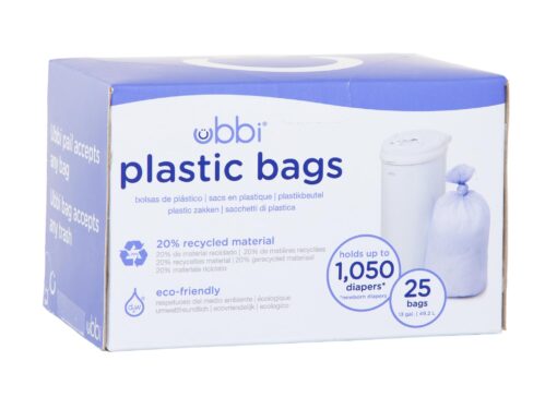 Ubbi Disposable Diaper Pail Plastic Bags, Single Pack, 25 Count, 13-Gallon Bags White 25 Count (Pack of 1)