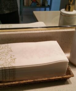 Disposable Guest Bathroom Hand Towels - Gold Floral Design - Linen-Feel Disposable Paper Towels, Cloth-Like Texture, Single-Use, Perfect Size: 12x17” Unfolded & 8.5x4” Folded - Box of 100 by SimuLinen 12" x 17" 41 71FDUBe3XmL