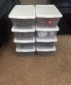 Sterilite 6 Qt Storage Box, Stackable Bin with Lid, Plastic Container to Organize Shoes and Crafts on Closet Shelves, Clear with White Lid, 12-pack 6 Quart 49 71FE4 S3QOL