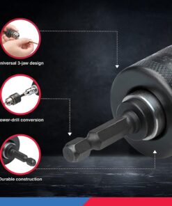 NEIKO 20754A 3/8” Drill Chuck Adapter | Chuck Drill for Impact Drivers with 1/4 Inch Quick Change Shank | Drill Converter Includes 1/2-Inch Adapter for Impact Guns | Hex to Chuck Drill Bit Adapter Hex to Chuck Adapter Keyed 21 71FFsp T4ML