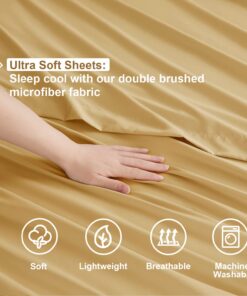 Nestl Queen Sheet Set - 4 Piece Bed Sheets for Queen Size Bed, Double Brushed Queen Size Sheets, Hotel Luxury Camel Gold Sheets, Extra Soft Bedding Sheets & Pillowcases 12 71FGj036aJL