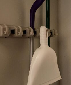 HOME IT Mop And Broom Holder - Garage Storage Systems with 5 Slots, 6 Hooks, 7.5lbs Capacity Per Slot - Garden Tool Organizer For 11 Tools - For Home, Kitchen, Closet, Laundry Room - Off-White 53 71FKolaNYfL