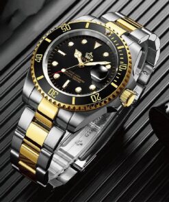 FANMIS Mens Luxury Watches Rotatable Bezel Sapphire Glass Luminous Quartz Silver Gold Two Tone Stainless Steel Watch Gold Black 24 71FPEjockL