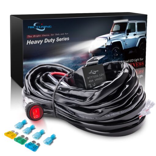 MICTUNING HD 14AWG 300w LED Light Bar Wiring Harness Fuse 40Amp Relay ON-OFF Waterproof Switch(2Lead)