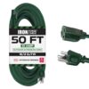 Iron Forge Cable 50 Ft Outdoor Extension Cord, 16/3 Green 50 Foot Extension Cord Indoor/Outdoor Use, 3 Prong, Weatherproof Jacket Extension Cord, Great for Christmas Lights and Outside 50FT 20 71FUjl72K0L
