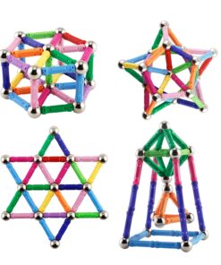 ELONGDI 130 Pieces - Magnetic Building Sticks Building Blocks Set, Magnet Educational Toys Magnetic Blocks Sticks Stacking Toys Set, Non-Toxic Building Toy 3D Puzzle with Storage Bag 26 71FV701k 1L