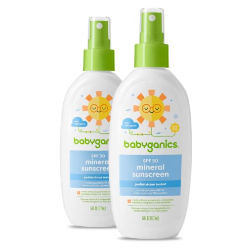 Babyganics SPF 50 Baby Sunscreen Spray | UVA UVB Protection | Octinoxate & Oxybenzone Free | Water Resistant, Unscented, 6 Ounce (Pack of 2) 6 Fl Oz (Pack of 2)