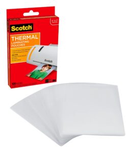 Scotch Thermal Laminating Pouches, 100 Count, Clear, 5 mil., Laminate Homemade Ornaments, Christmas Banners and Gift Tags, Ideal Holiday Supplies, Fits Photo Card Sized (5.2 in. x 7.2 in.) Paper 18 71FYCVHrEL