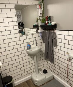 SereneLife Portable Camping Sink w/Towel Holder & Soap Dispenser - Hand Wash Basin Stand w/Rolling Wheels - For Outdoor Events, Gatherings, Worksite & Camping White Standard Towel Holder & Dispenser 49 71FYpuOWkL 1