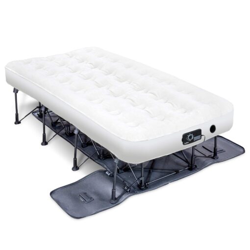 Ivation EZ-Bed (Twin) Air Mattress with Frame & Rolling Case, Self Inflatable, Blow Up Bed Auto Shut-Off, Comfortable Surface AirBed, Best for Guest, Travel, Vacation, Camping Twin