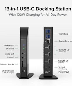 Plugable USB C Docking Station 3 Monitors, 13-in-1, 100W Charging, 3X HDMI, DisplayLink Docking Station for Thunderbolt or USB-C Windows, Mac, and Chrome Laptops 17 71FdnaBmmbL
