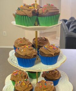 BonNoces 3-Tier Porcelain Embossed Cupcake Stand - Pure White Rimmed with Gold Dessert Cake Stand - Pastry Serving Tray Platter for Tea Party, Wedding and Birthday 41 71FgPnHyJwL