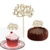 10 Gold Glittery Happy Birthday Cake Toppers. Sparkling Gold Glittery Birthday Cupcake Picks. Cake Smash Birthday Party Decorations, Candle Alternative Set Of 10. By Premium Disposables.