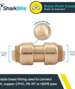 Alternative view of SharkBite 1/2 Inch Coupling, Push to Connect Brass Plumbing Fitting, PEX Pipe, Copper, CPVC, PE-RT, HDPE, U008LFA SharkBite 1/2 in.