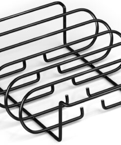 Sorbus® Non-Stick Rib Rack - Porcelain Coated Steel Roasting Stand – Holds 4 Rib Racks for Grilling & Barbecuing - Perfect BBQ Accessories for Smoker and Grill - Durable and Convenient Design (Black) 24 71FmlFy0zL
