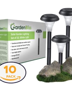 GardenBliss Best Solar Lights for Outdoor Pathway, 10 Brightest Light Set for Walkway, Patio, Path, Lawn, Garden, Yard Decor, Double Waterproof Seal, Large Led Landscape Outside Post Lighting Lamps Pack of 10 - White Light 32 71Fn8VYZnvL