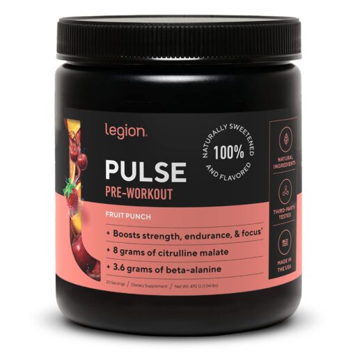 LEGION Pulse Pre Workout Supplement - All Natural Nitric Oxide Preworkout Drink to Boost Energy, Creatine Free, Naturally Sweetened, Beta Alanine, Citrulline, Alpha GPC (Fruit Punch) Fruit Punch