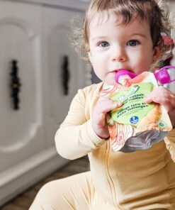 ChooMee SoftSip Food Pouch Top | Baby Led Weaning | No Spill Flow Control Valve, Protects Childs Mouth, 100% Silicone, BPA Free | Swirl Colors, 4 CT 23 71FnpiCtO6L