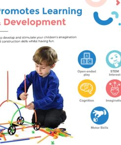 Playlearn LARGE 816 Piece Straws Builders Construction Building Toy – 8 Inch Full Size Straws - Giant Pack with Wheels and Special Connectors 24 71Fq9tCGEXL