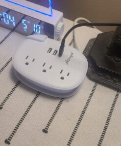Alitayee USB C Travel Power Strip,Portable Power Strip with 3 Outlets 3 USB Ports Fast Charge, USB Extension Cord with Flat Plug and 4ft Wrapped Around Extension Cord for Cruise Travel Home Office 15.5W USB-4FT 02-White 33 71FuW5H9LqL