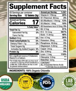Sunlit Best USDA Organic Premium Chlorella Tablets 1000 Tabs | 100% Pure Chlorella Superfood Supplement High in Protein, Chlorophyll, Vitamins, & Minerals | Supports Good Health, Wellbeing 1000 Count (Pack of 1) 12 71FugGJD73L