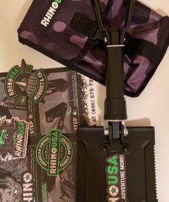 RHINO USA Folding Survival Shovel w/Pick - Heavy Duty Carbon Steel Military Style Entrenching Tool for Off Road, Camping, Gardening, Beach, Digging Dirt, Sand, Mud & Snow. 61 71FwREQrxsL