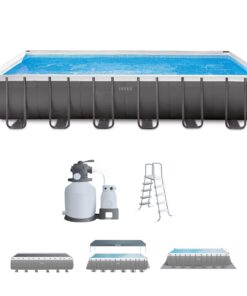 Intex 24ft X 12ft X 52in Ultra Frame Rectangular Pool Set with Sand Filter Pump, Ladder, Ground Cloth & Pool Cover 24 ft x 12 ft x 52 in 31 71FxMPqnL9L