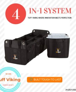 Tuff Viking Convertible Large 3 Compartment SUV Trunk Organizer | Grocery Organizer w Tie Down Straps and Insulated Leakproof Cooler Bag for Cars, Trucks and SUVs. PATENTED (4-in-1 w/Cooler, Black) 3-in-1 w/ Cooler bag 25 71Fy0hpQsYL